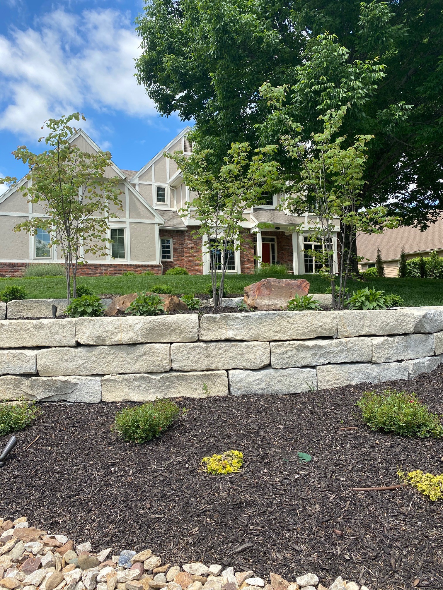 A stone retaining wall