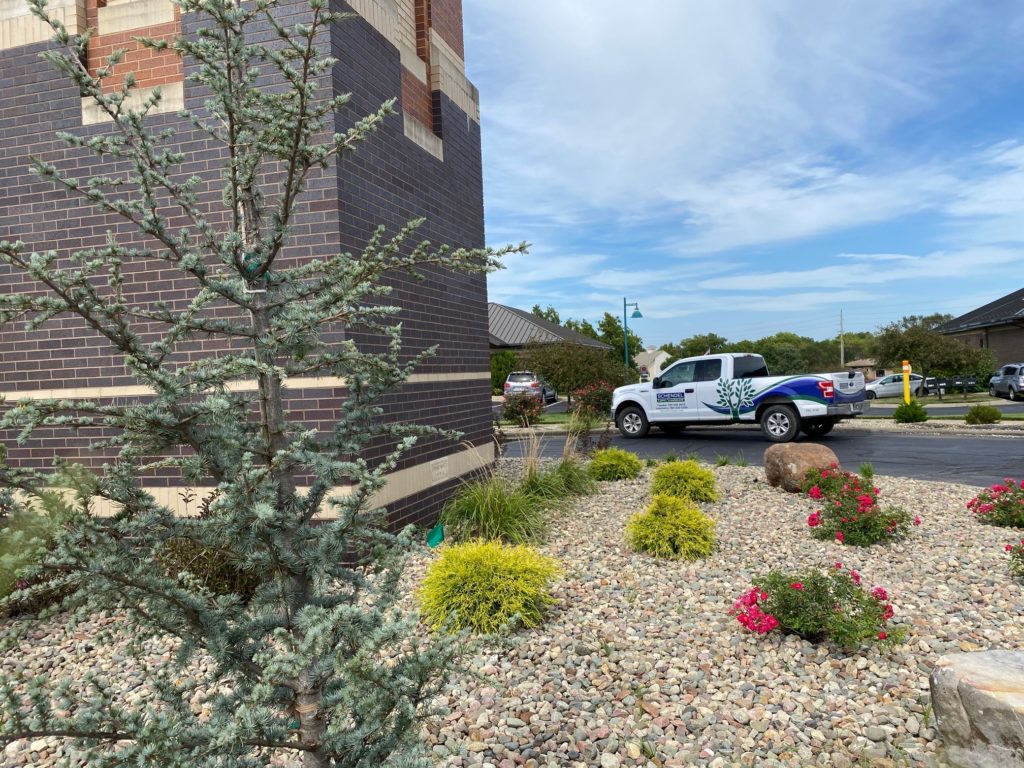 A Schendel truck by commercial landscaping